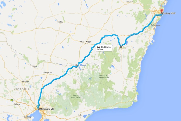 Map - Day 23 to 25 - Home run back to Sydney